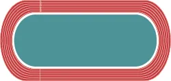 A track is shown, shaped like a rectangle with a semi-circle attached to each side.