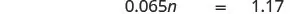 The mathematical equation 0.065n = 1.17 is clearly displayed on a plain white background.