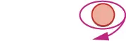 Red circle with orange fill and a purple elliptical arrow around it, pointing clockwise.