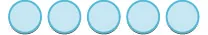 Five light blue, oval-shaped capsules or blobs are arranged horizontally across a white background, suggesting a simple, abstract pattern or representation.